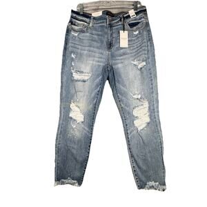 Judy Blue Jeans Womens 15 32" Boyfriend Fit Blue Relaxed Fading Destroy Thrashed